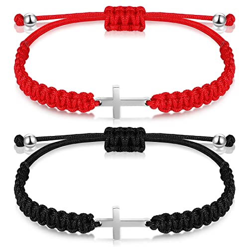 Sureio 2 Pcs Christian Cross Matching Bracelets for Women Men - color: Red/ Black
