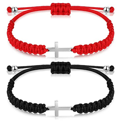 Sureio 2 Pcs Christian Cross Matching Bracelets for Women Men - color: Red/ Black