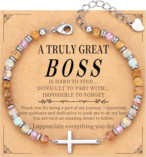 Cross Bracelet for Women, Christian Gifts for Women 2026 Stocking Stuffers for Teens Her Bead Bracelet Adjustable Gemstone Faith Religious Confirmation Communion Bracelet for Best Friend Mom Faith Birthday Anniversary Jewelry - color: Colorful- Boss