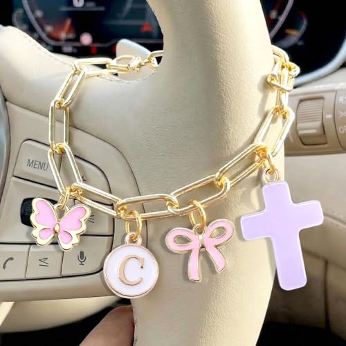 Cross Letter C Gold Car Steering Wheel Charm Chain Christian Gifts - color: Butterfly Letter C