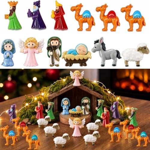 Cinnvoice 60 Pcs Christmas Nativity Set for Craft Mini Holy Figurine - color: Colorful, style: Holy
