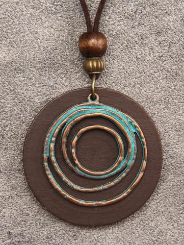 Leather Necklace for Women Long Boho Pendant Hippie Choker Necklace Bohemian Layered Leather Rope Wooden Jewelry Gifts - style: Wooded Pendant