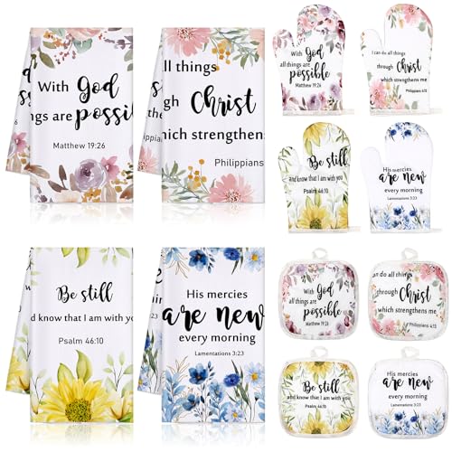 4 Set Christian Kitchen Gift for Women Towel Hot Pads Gloves