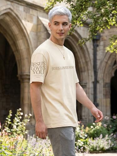 Eatbook Christian Shirts for Men Faith Over Fear Religious Tshirt - color: Apricot-jesus, size: X-Large