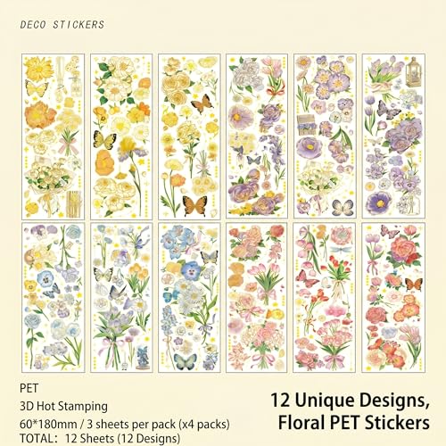 200pcs Aesthetic Botanical Stickers, PET Floral Decal for Journal Scrapbook - color: Floral Stickers