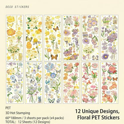 200pcs Aesthetic Botanical Stickers, PET Floral Decal for Journal Scrapbook - color: Floral Stickers