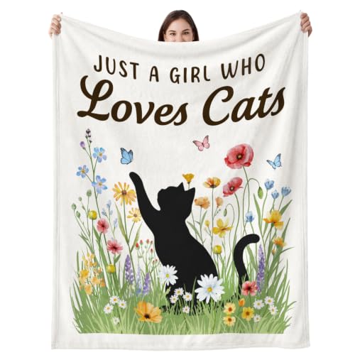 Cat Lovers Gifts for Women, Flannel Soft Black Cat Blanket Decor, 50" x 60" - color: Cat Lovers