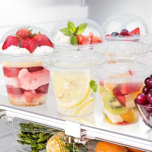Lamosi 100 Pack 9 oz Clear Plastic Cups with Dome No Hole Lids - size: 100Pack-Dome Lids