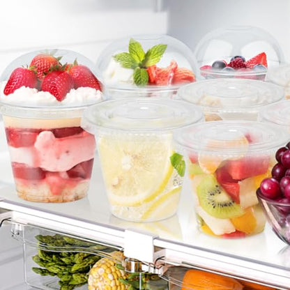 Lamosi 100 Pack 9 oz Clear Plastic Cups with Dome No Hole Lids - size: 100Pack-Dome Lids