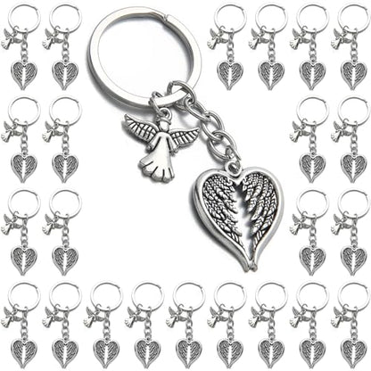PHAETON 20PCS Guardian Angel Wing Keychain Heart-shaped Angel Wings Charms Keychain Key Ring for Memorial Keyring Religious Gifts Memorial Decorations