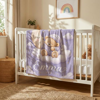 Personalized Baby Blanket With Name, Custom Baby Blankets Gift for Boy Girl - color: Misty Lavender, size: Bear