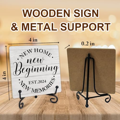 Housewarming Gift, Rustic Farmhouse Style Wood Plaque Sign With Stand, Rustic New House Gifts, New Home Sign Desk Shelf Farmhouse Room Decor, New House Presents for Home Living Room Desk Sign Decor - style: O