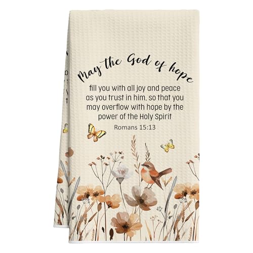 Christian Floral Kitchen Towels, Vintage Wildflower Hymn Tea Dish Towel, 19 - color: Brown Wildflowers
