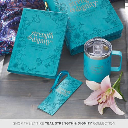 Christian Art Gifts Faux Leather Scripture Bookmark: Strength and Dignity - color: Teal - Strength/Dignity