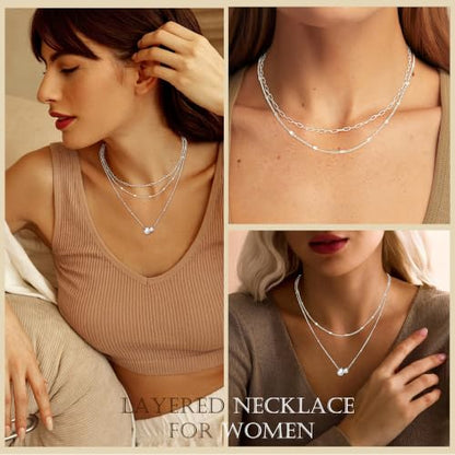 3PCS Gold Silver Layered Necklaces for Women Trendy - color: Silver&WR