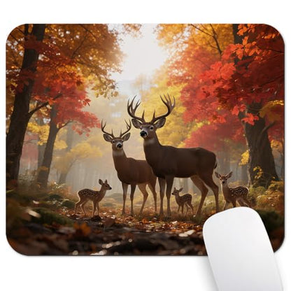 Whitetail Deer Family Autumn Forest Mouse Pad, Hunting Season Desk Mat - color: Custom Designs Art 041