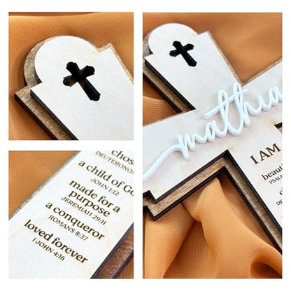 SugoiDesign Personalized Baptism Cross | Personalized Wood Cross | Religious Keepsake Baptism Gifts | Wooden Sign Baptism Gifts for Girls and Boys | Baby Baptism Cross| Home Decor Wall Cross