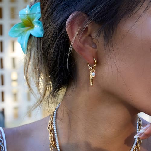 Beach Gold Fish Starfish Conch Earrings for Women Vacation Jewelry - color: Gold-A