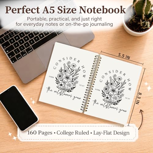 Enkvke Floral Christian Notebook, Bible Verse Scripture Journal for Women - color: Luke 12:27-A5