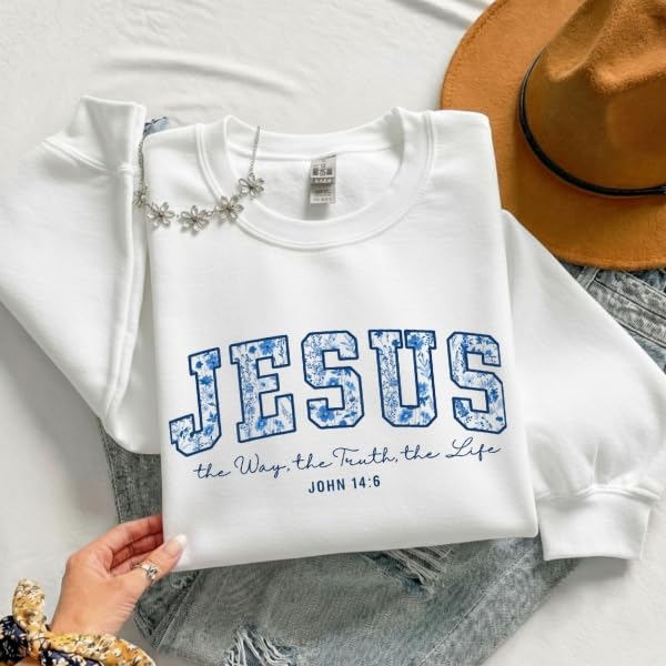 FITIN Unisex Jesus The Way The Truth The Life Christian Sweatshirt John 14:6 Floral Faith Pullover Neutral - color: White, size: 3X-Large
