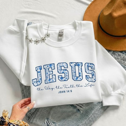 FITIN Unisex Jesus The Way The Truth The Life Christian Sweatshirt John 14:6 Floral Faith Pullover Neutral - color: White, size: 3X-Large