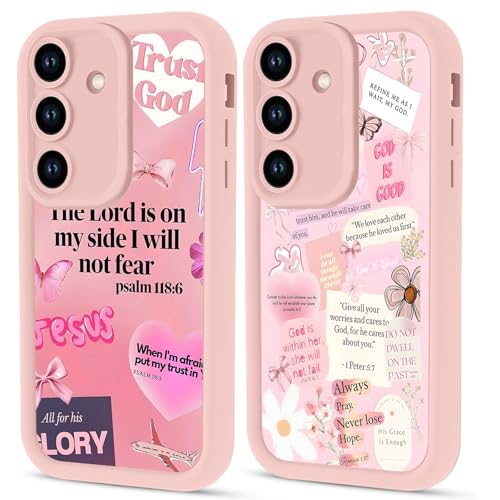 2 Pack Pink Bow Flower Christian Quote Phone Case for Samsung Galaxy A14 5G 6.6", Aesthetics Girly Jesus Bible Verse Florals Design Cases Soft TPU Shockproof Protective Cover for Girls Women - color: Bow Flower, size: for Samsung Galaxy A14 5G