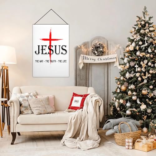 Jesus The Way Truth Life Flag for Outside 12x18 Inch 3 Ply Jesus Garden Flags Christian American Garden Flag for Outdoor Indoor House Yard Patriotic Sign Decor