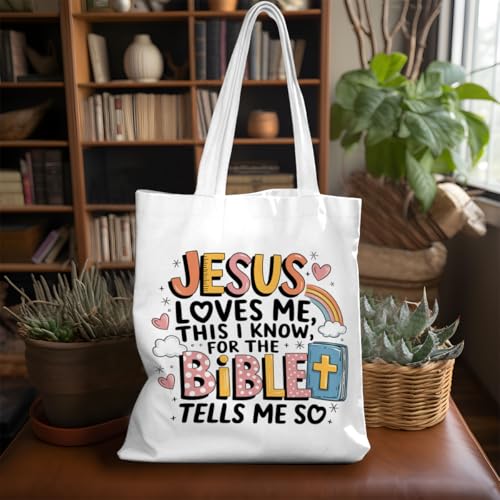 VICBOU Bible Verse Canvas Tote Bag Religious Christian Gifts for Women Men Faith Canvas Tote Reusable Grocery Bag - color: Jesusbible