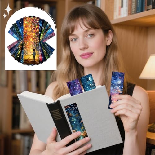 100 Pcs Fantasy Starry Night Bookmarks Moon Space Book Page Marks - color: Starry Night Forest