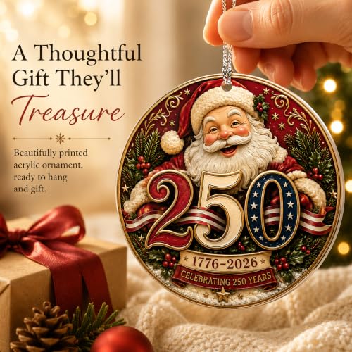 Christmas Decorations - Christmas Ornaments - 250 Anniversary USA Merchandise - Christmas Ornament 2026 – Christmas Decoration for Home, Stocking Stuffers - Gifts for Family Mom Dad Friends Coworker - color: 250yrs10