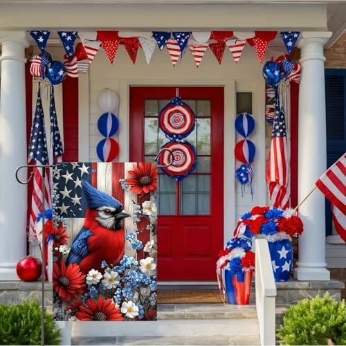 4th of July Patriotic Garden Flag 12x18 Inch Double Sided Outside - color: Cardinal, size: 12x18 Inches