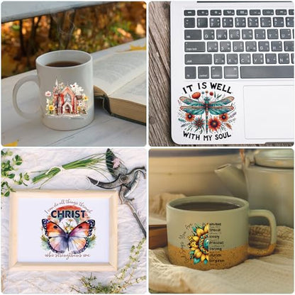 Bible Verse UV DTF Decals - 24 Sheets Christian Affirmation Motivational Quotes Uvdtf Tumbler Wraps for 16 oz Glass Coffee Cups, God is My Refuge Transfer Stickers DIY Mugs Craft Decor Gift for Mom - style: Christianity