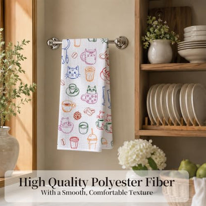 Cat Coffee Lover Kitchen Hand Towels 16x24 Inch - color: Cat Coffee