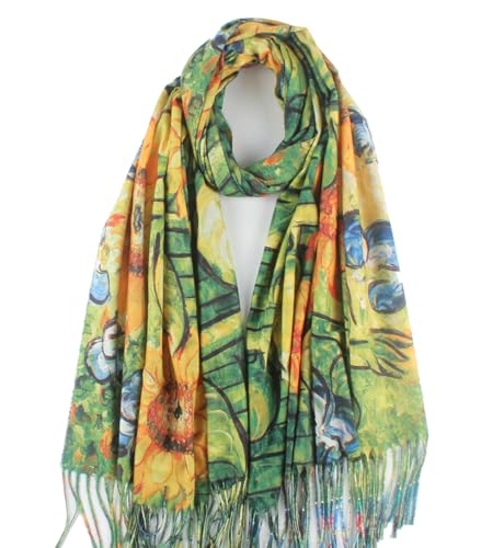 Umjetnost Soft Cashmere Feel Scarf For Women Winter Warm Scarves Large Shawl Wrap Monet Van Gogh Art Print - color: R20 Grenn Yellow