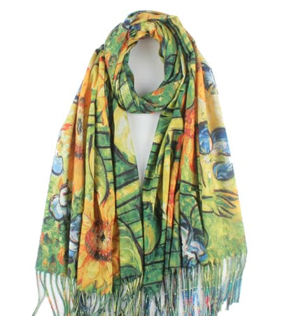 Umjetnost Soft Cashmere Feel Scarf For Women Winter Warm Scarves Large Shawl Wrap Monet Van Gogh Art Print - color: R20 Grenn Yellow