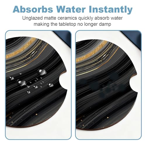 Ceramic Car Cup Holder Coasters Set of 2, 2.56 in Black Marble - color: Black Marble