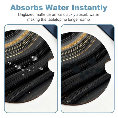 Ceramic Car Cup Holder Coasters Set of 2, 2.56 in Black Marble - color: Black Marble