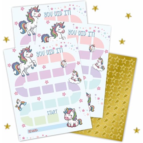 10 Reward Chart with 206 Golden Star Stickers-Rainbow Unicorn Theme- Incentive Chart, Chore Chart,Positive Behavior Routine Chart for Kids,Toddler Homework Assignments, Attendance(8X10")-Chart-A02 - color: Jlb 2