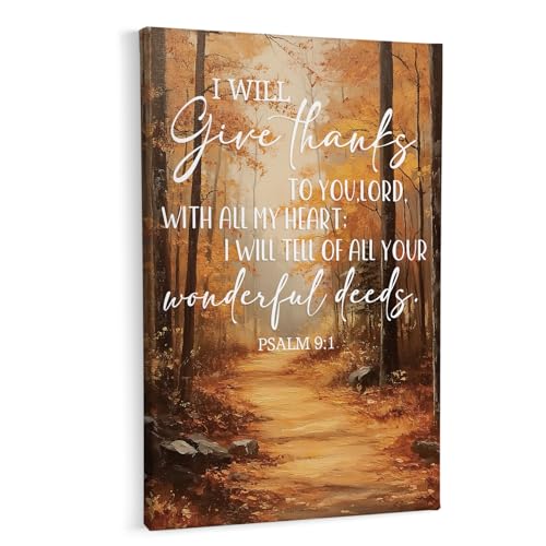 HIWX Fall Christian Wall Decor, Autumn Nature Forest Thanksgiving Bible Verse Framed Canvas Painting Wall Art Decor, Rustic Fall Wall Art Home Decoration for Bedroom Living Room Church, 16x24 - color: fall 1, size: 24"L x 16"W