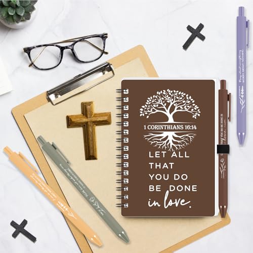 Kosiz 100 Pcs Bible Verse A6 Spiral Notebooks Bulk with Pens, Neutral Color - color: Neutral Color