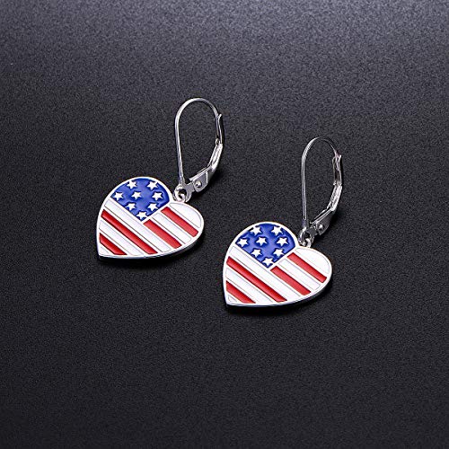 S925 Sterling Silver Heart Dangle Drop Earrings for Women Jewelry Gift - style: Flag
