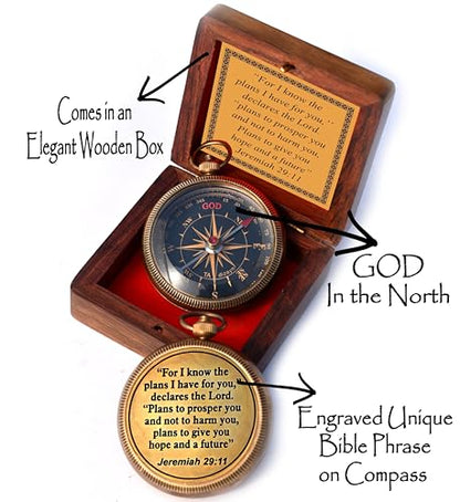 For I Know The Plans I Have For You, Jeremiah 29:11, Solid Brass Directional Engraved Compass, Baptism Gifts for Boys Girls, First Communion, Christian Gifts for Men, First Confirmation Gifts for Boys - style: #2 for I Know The Plans Compass