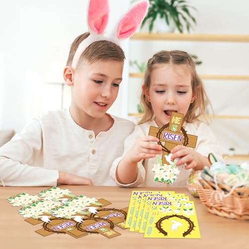 Haooryx Easter Thorns Cross Craft Kit - 28 Pack Make Your Own Jesus Resurrection Cross He is Risen Ornament Jesus Crown of Thorns Faith Thankful Craft for Church Sunday School Christian Easter Party - style: Thorns Cross
