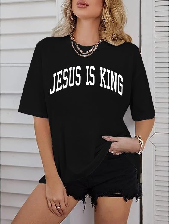 Christian Shirt Women Oversized Jesus Tshirt Jesus Love You Shirts Jesus Faith Tops Bible Verse Inspirational Tee - color: Black, size: Large
