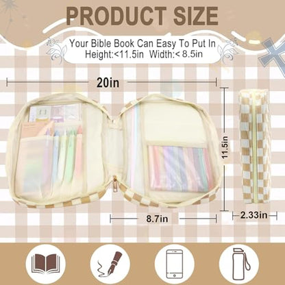 Zkptops Bible Cover Case for Women Girls Large Bible Bag Cotton Quilted Checkered Bible Carrying Case with Zipper Pocket and Handle Carrying Book Cover for Christian Study Supplies Christian Gift - color: Fm Checkered