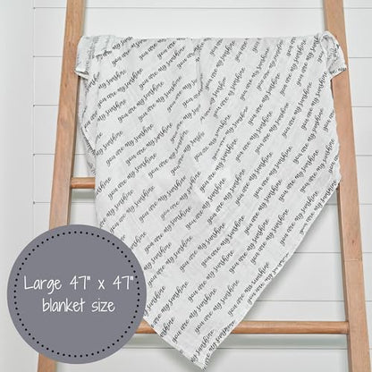 LollyBanks Muslin Swaddle Blanket, 47 x 47 in, Newborn Receiving Blanket - color: You Are My Sunshine