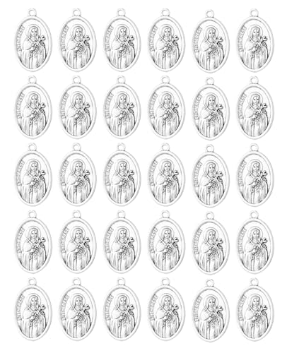 COTTVOTT Saint Therese of Lisieux/Saint Mother Teresa of Calcutta/Divine Mercy Jesus/Mater Dolorosa Patron Saint Medal Charm Pendant for DIY Rosary Necklace Bracelet Jewelry Making Part - color: 30pcs-St. Therese medal