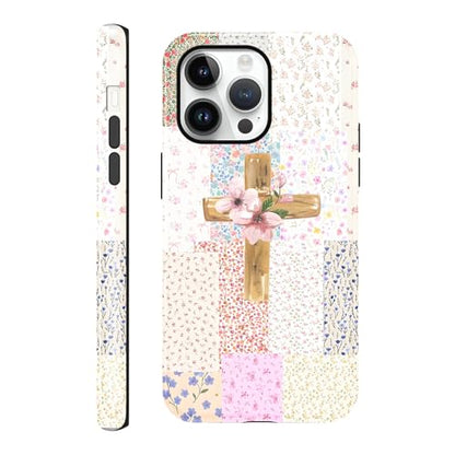 for iPhone 14 Pro 6.1'' Pink Flower Cross Christian Phone Case - color: Pink Flower Cross, size: iPhone 14 Pro