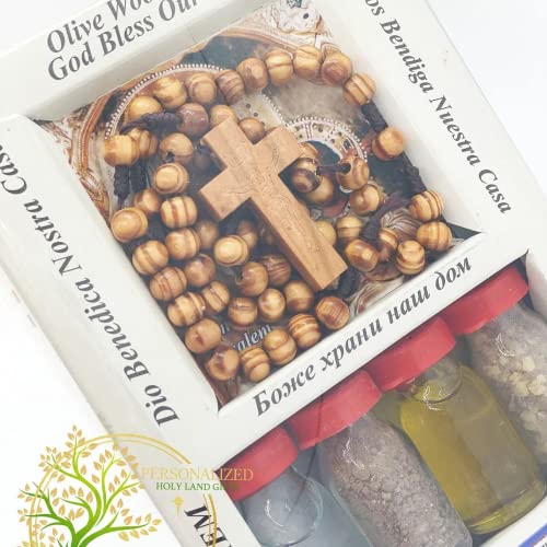 Holy Water | Olive Oil | Holy Land Soil & Frankincense from Bethlehem | Comes with Olive Wood Rosary | Religious Gift