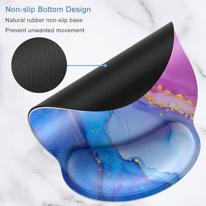 ITNRSIIET Ergonomic Mouse Pad with Wrist Support Wrist Rest Smooth Surface Non-Slip Rubber Base Comfortable Office Supplies Pain Relief, 9.8 x 9.1 inches, Blue Purple Marble Art - color: Blue Purple Marble Art